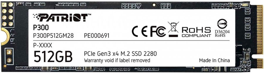 Накопитель SSD M.2 512Gb Patriot P300P512GM28 (PCI-E 3.0 x4, 1700/1200 Мбайт/сек)