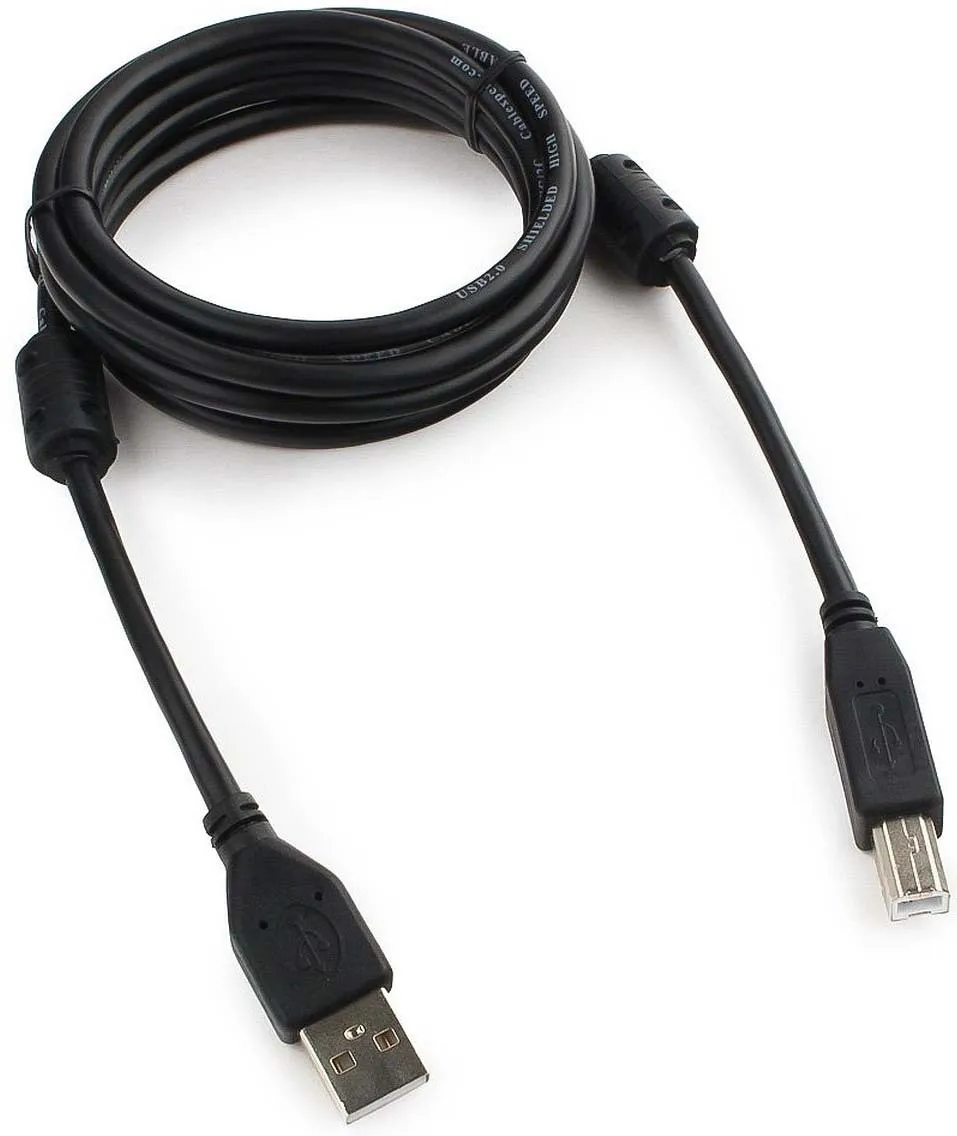 Кабель USB2.0 Am < - > Bm  1.8м, Cablexpert, экран, 2 феррит.кольца, черный