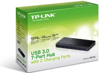 Концентратор USB-A - 7-port USB3.0, TP-Link UH720, блок питания 12B, черный