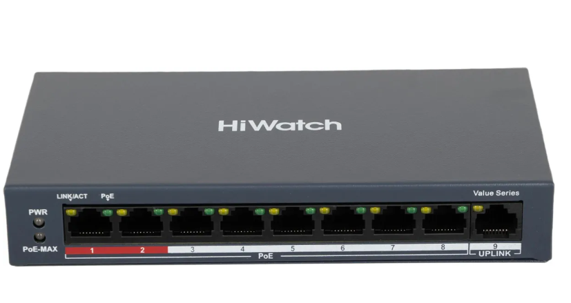 Коммутатор 9 port HiWatch DS-S908P(B) 100 Мбит/сек 8*PoE