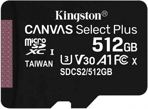 Карта памяти microSD 512Gb Kingston microSDXC Class 10 UHS-I U3 Canvas Select Plus