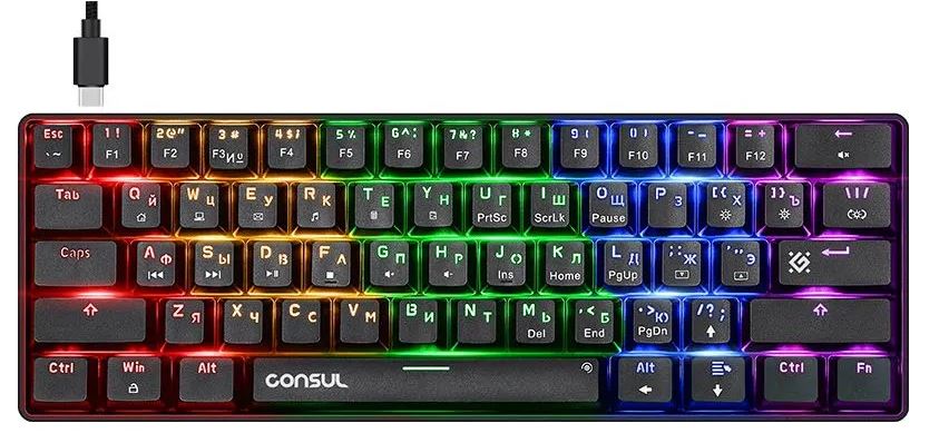 Клавиатура проводная Defender Consul GK-220 (механическая, подсветка, 1.8м) Black