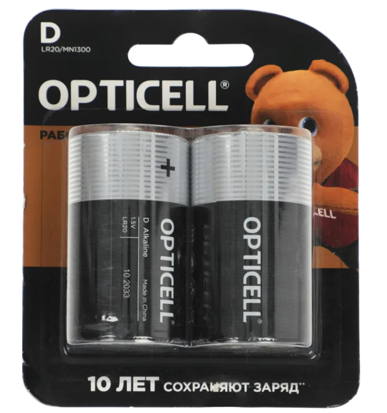 Элемент питания LR20 (D), 2шт, Opticell Basic LR20 D