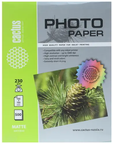 Бумага Cactus [10x15см] матовая, 230гр/м2, 500л