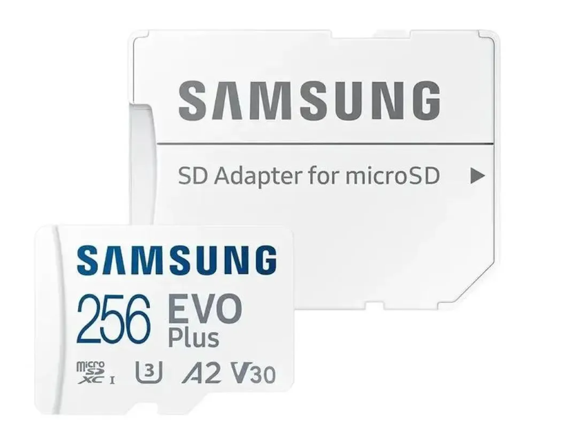 Карта памяти microSD 256Gb Samsung EVO Plus Class 10, A2, V30, UHS-I (U3), с адаптером