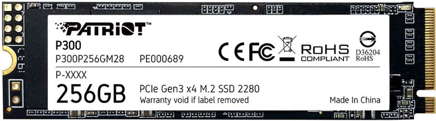 Накопитель SSD M.2 .256Gb Patriot P300P256GM28 (PCI-E 3.0 x4, 1700/1100 Мбайт/сек)