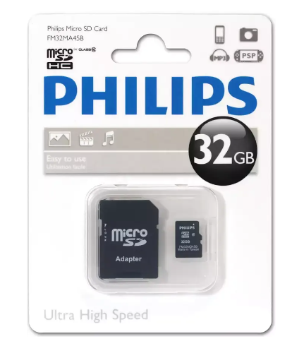 Карта памяти microSD 32Gb PHILIPS microSDHC Class 10 + SD адаптер