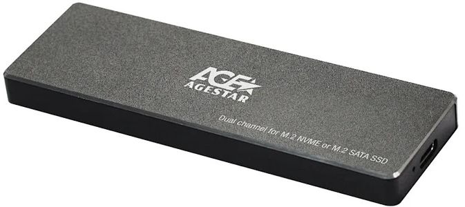 Внешний контейнер USB3.0 -> M.2", AgeStar 31UBVS6C, NVME M-key / NVME B+M-key / SATA B+M-key, алюмин