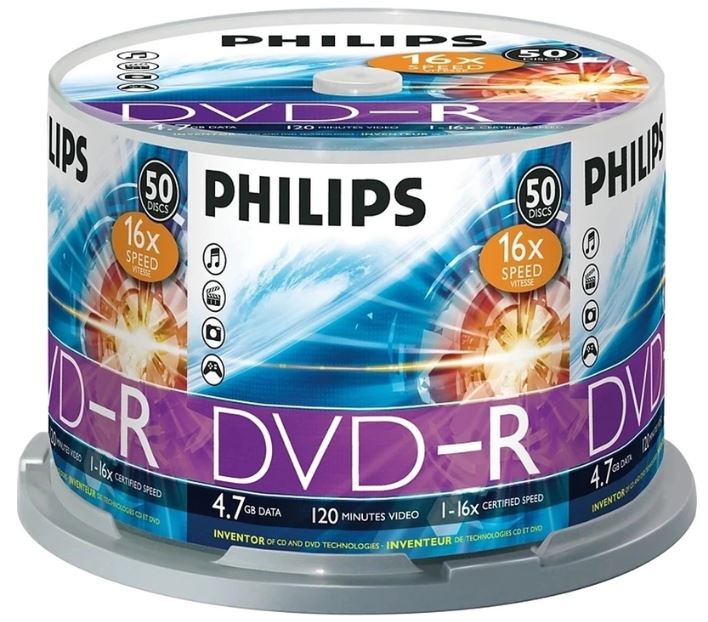 Диск DVD-R 4,7Gb Philips 16x Cake Box (50шт.)