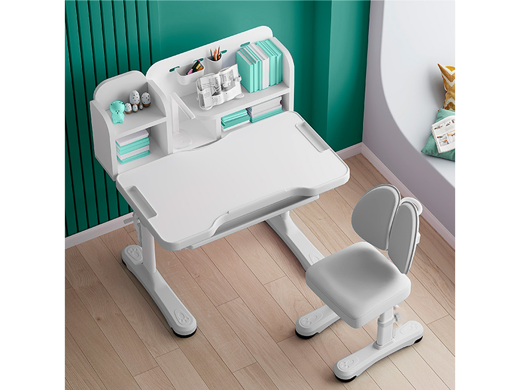 Стол Mealux Ergokids Panda grey (ш77 х г42-59 х в52-76, стул в комплекте) бело-серый