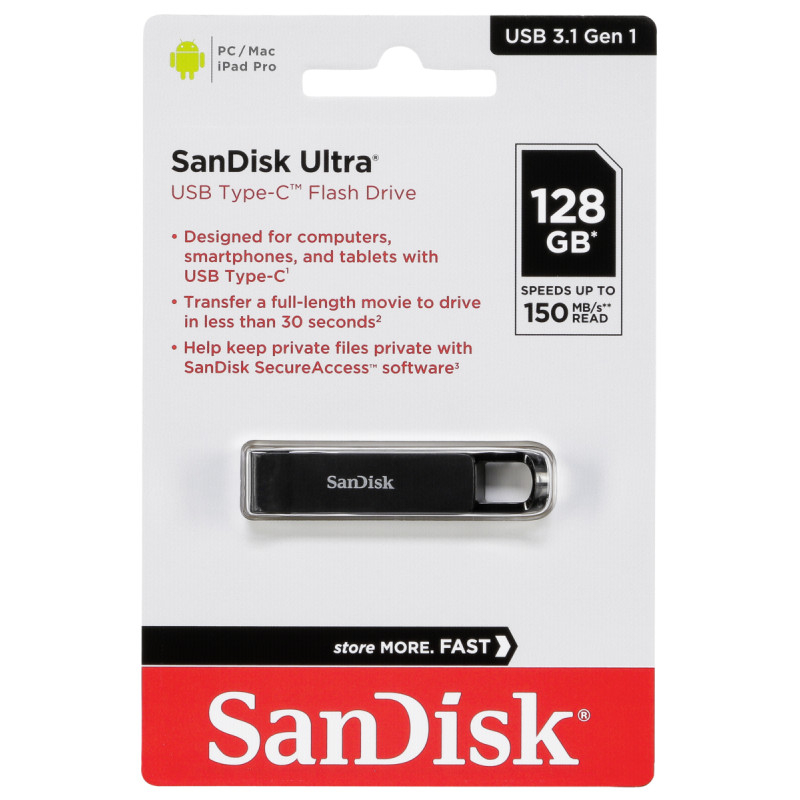 Флешка 128Gb SanDisk CZ460 Ultra Type-C, USB Type-C, черный