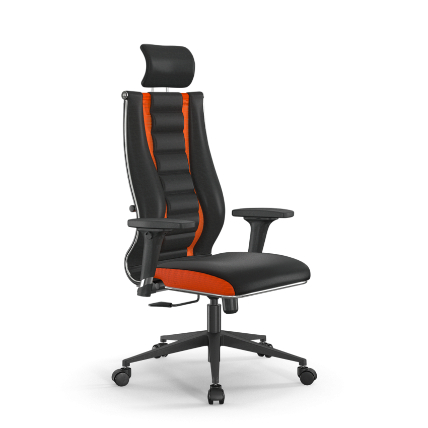 Кресло МЕТТА ErgoLife S 10 B2-160D - Сетка(X2)+ЭкоКожа(Экстра) Черный-Оранжевый