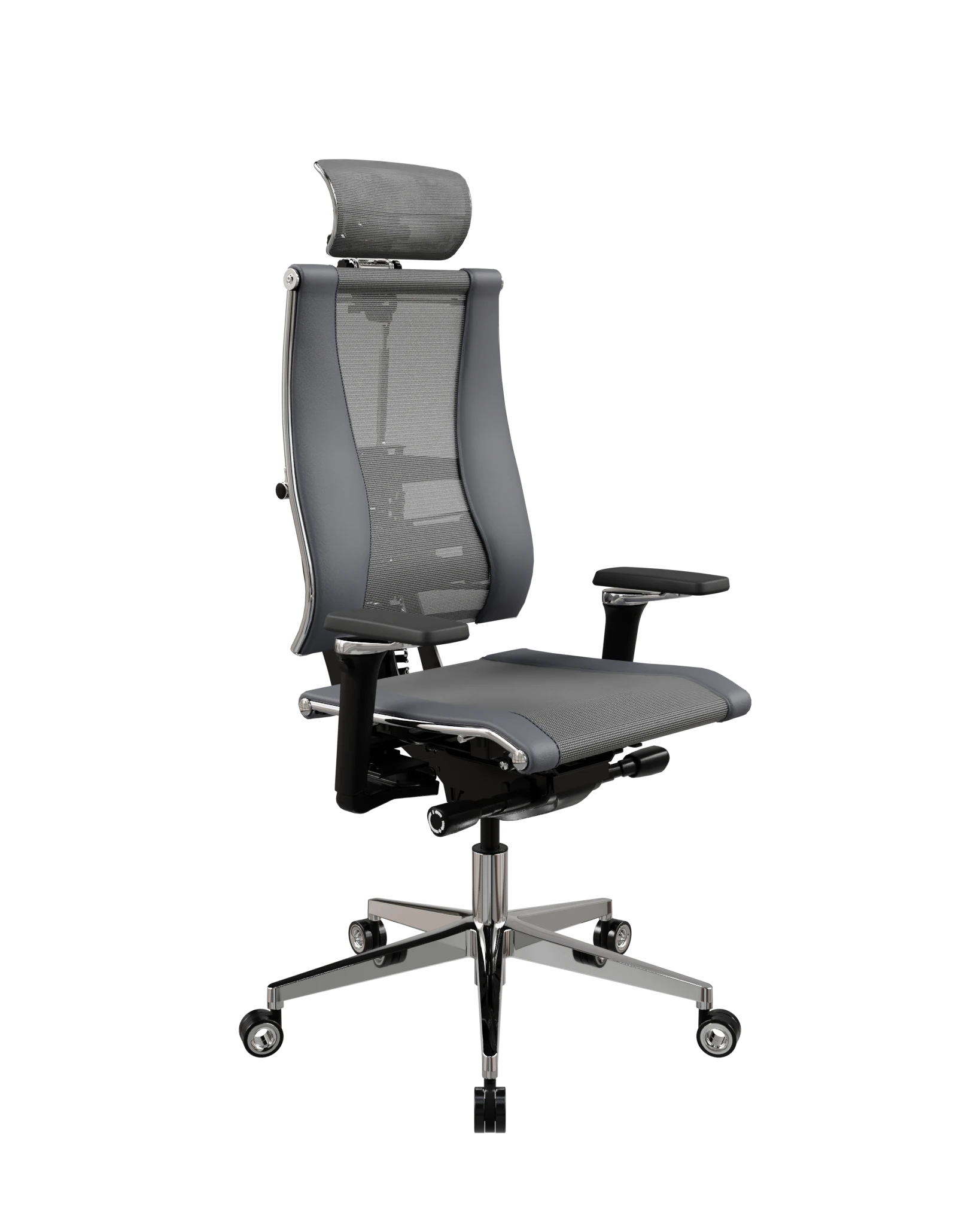 Кресло МЕТТА Yoga Spine F (Адаптивная спинка, сетка+экокожа) Серый-Темно-Серый