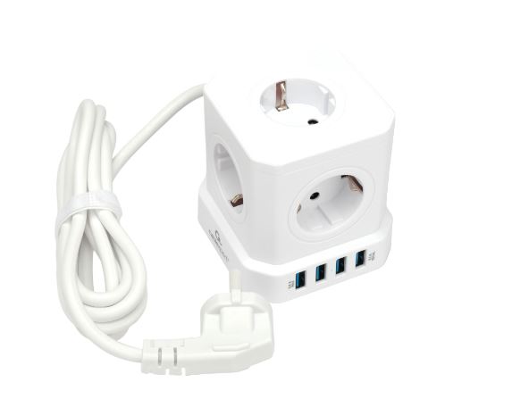 Сетевой фильтр Cablexpert Tower TWR-5-U4-W-2, 5р, 10А, 4хUSB, 3.1А, 2м, белый