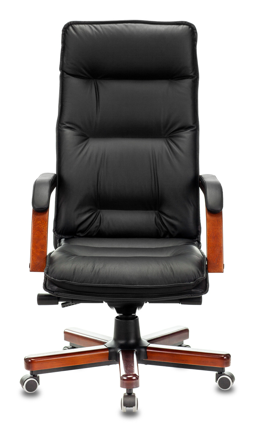 Кресло Бюрократ T-9927 WALNUT (кожа/кожзам, мех. качания, крест. металл/дерево, до 200 кг) Черный