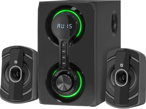 Акустическая система Defender ECLIPSE (2х10W+20W, Bluetooth, MP3, FM, SD/USB, подсветка сабвуфера) black
