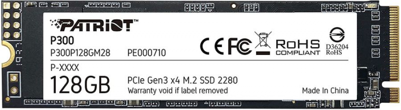 Накопитель SSD M.2 128Gb Patriot P300P128GM28 (PCI-E 3.0 x4, 1600 |600 Мбайт/сек)
