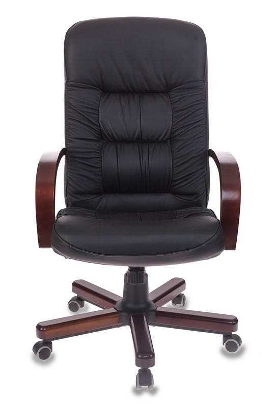 Кресло Бюрократ T-9908/WALNUT (кожа, мех. качания, крест. металл/дерево, до 120 кг) Черный