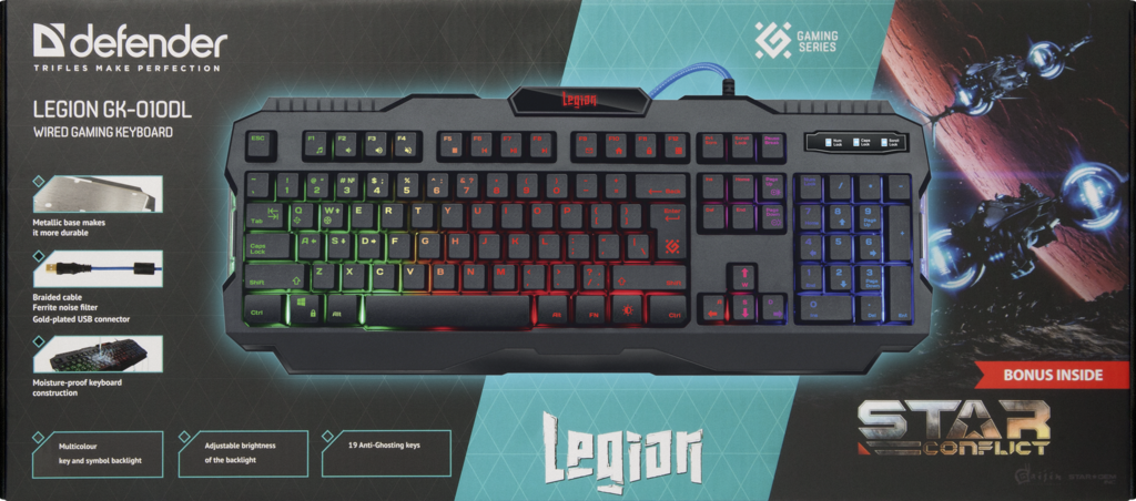 Клавиатура проводная Defender Legion GK-010DL RGB Led черный