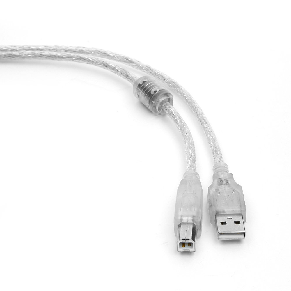 Кабель USB2.0 Am < - > Bm  3.0м, Cablexpert, экран, феррит.кольцо, прозрачный, пакет