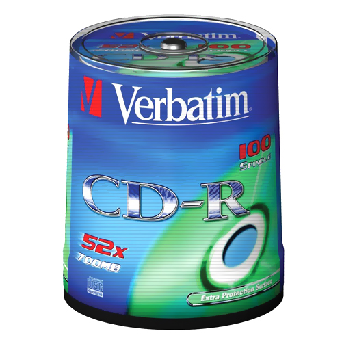 Диск CD-R 700 Mb Verbatim 52x Cake Box  (100шт.)