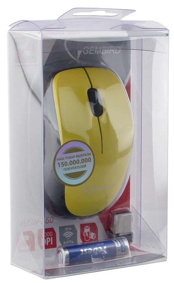 Мышь беспроводная Gembird MUSW-360 Wireless Optical 1000dpi лимововый