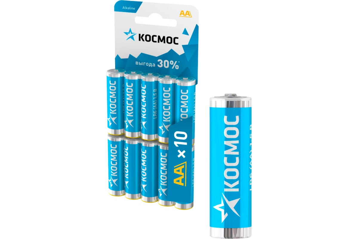 Элемент питания AA, 1.5V, 10шт, Космос LR6