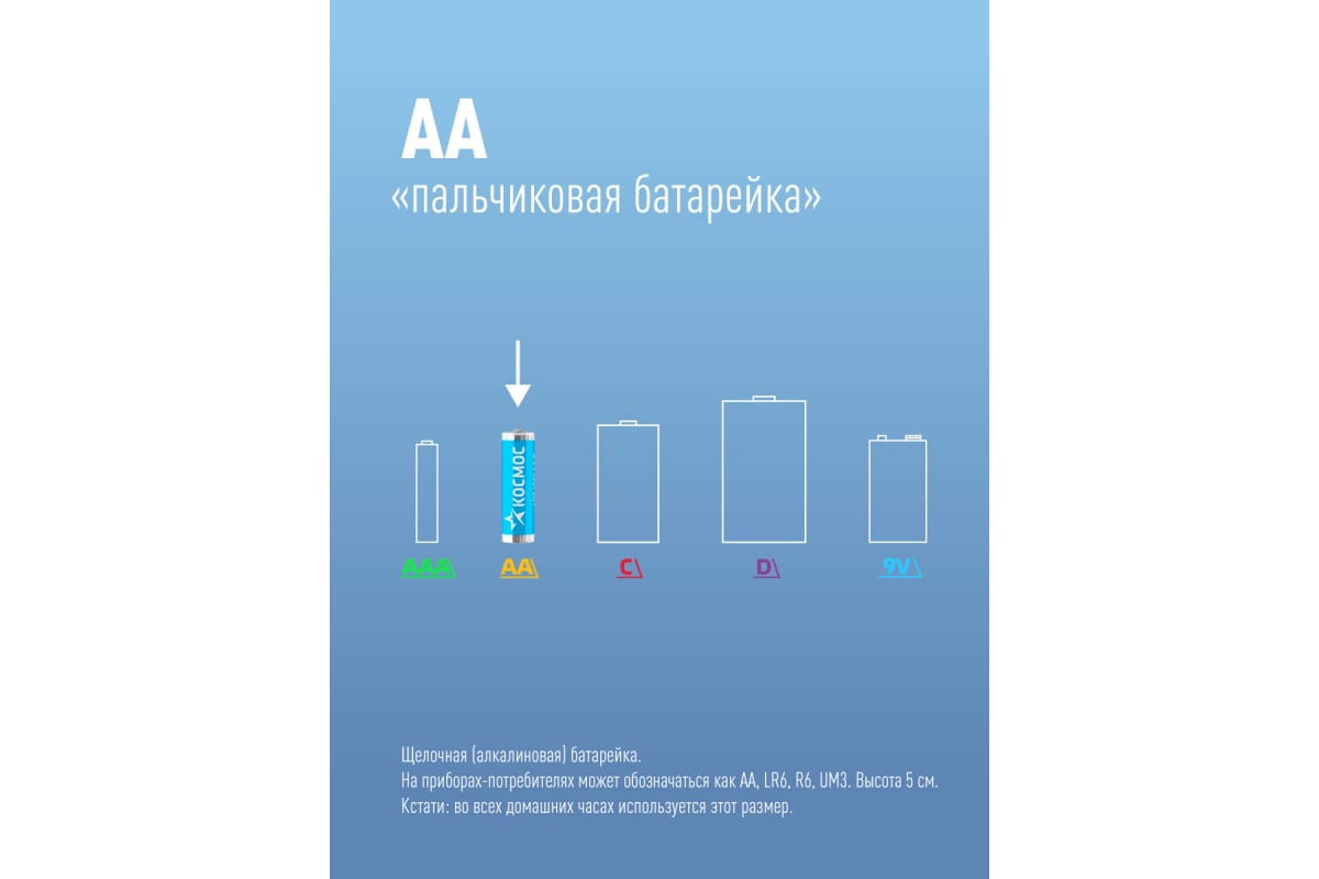 Элемент питания AA, 1.5V, 10шт, Космос LR6