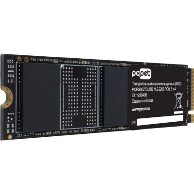 Накопитель SSD M.2 2Tb PC Pet PCPS002T3 (PCI-E 3.0 x4, 3000/2000 Мбайт/сек)