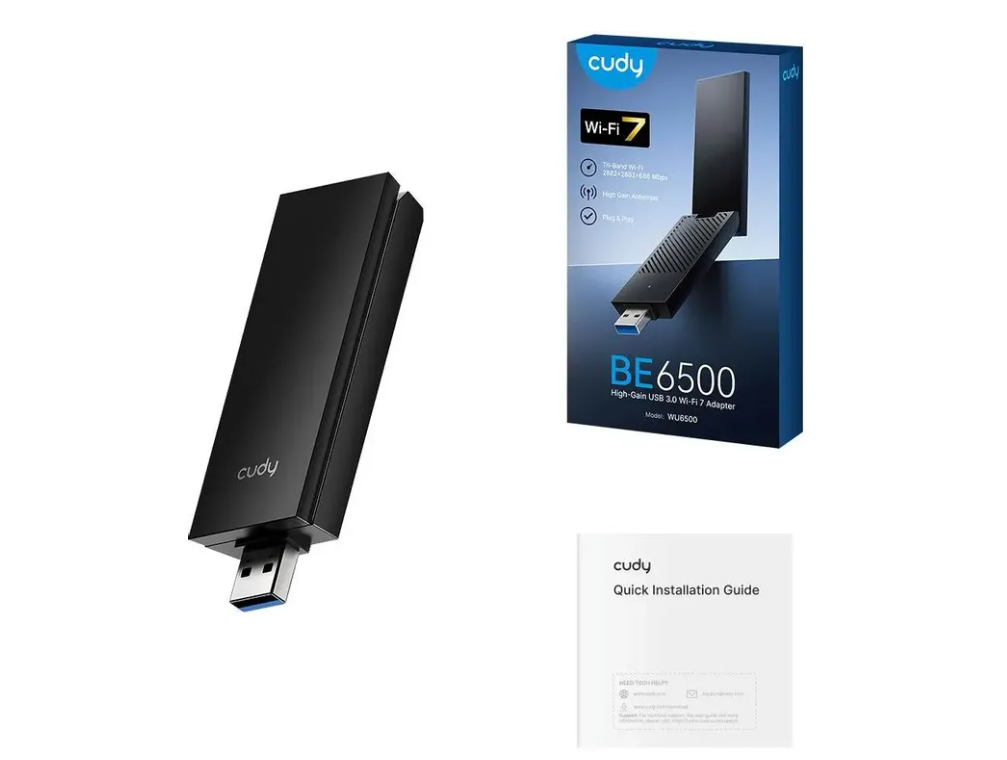 Сетевая карта USB2.0 Cudy WU6500 BE6500 антенна - внешняя