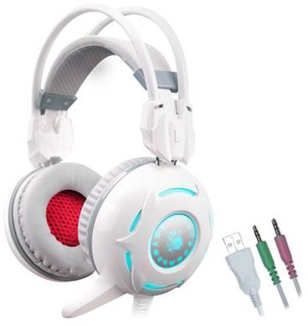 Наушники проводные A4Tech Bloody G300 (микрофон, 20 Гц - 20 кГц, 2 х 3.5 мм, USB) белый-серый