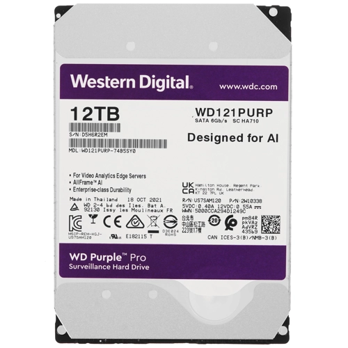 Жесткий диск SATA 12Tb WD Purple Pro 7200rpm 256Mb SATA-3