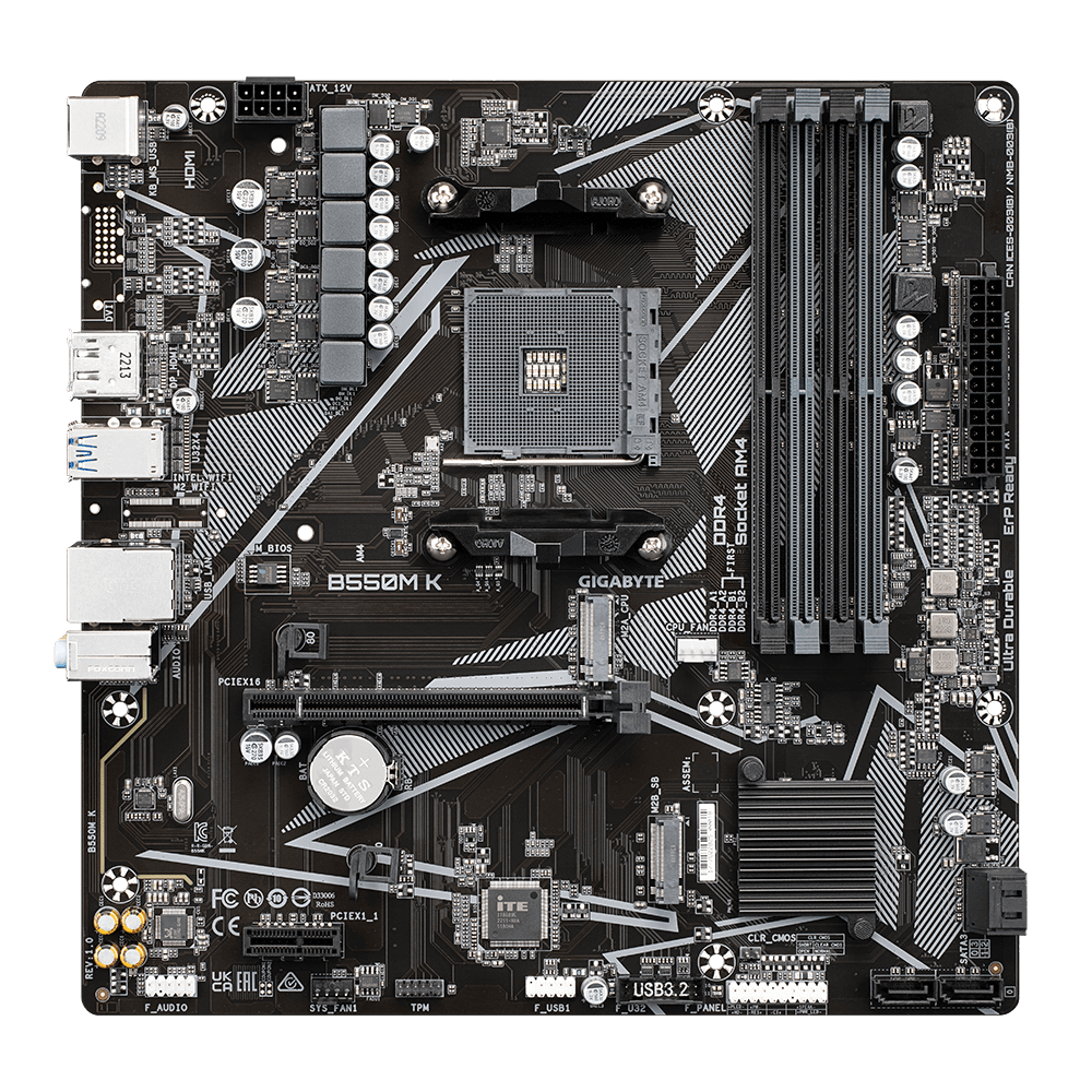 Материнская плата Socket AM4 Gigabyte B550M K (B550) 4*DDR4 M.2 HDMI DP mATX