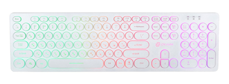 Клавиатура проводная Oklick 420MRL Slim Rainbow Led White