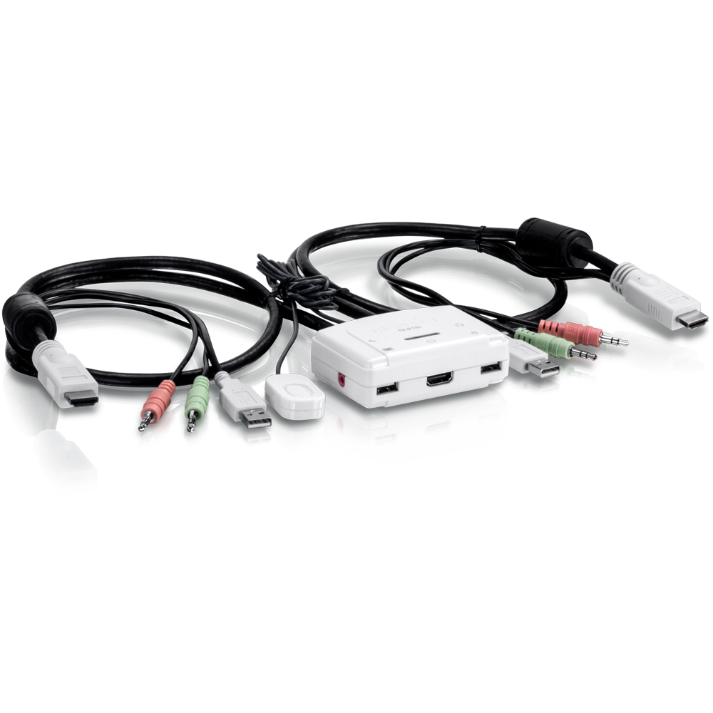 Переключатель KVM 2 port TRENDnet TK-215i (HDMI, USB+USB, кабели несъемные)