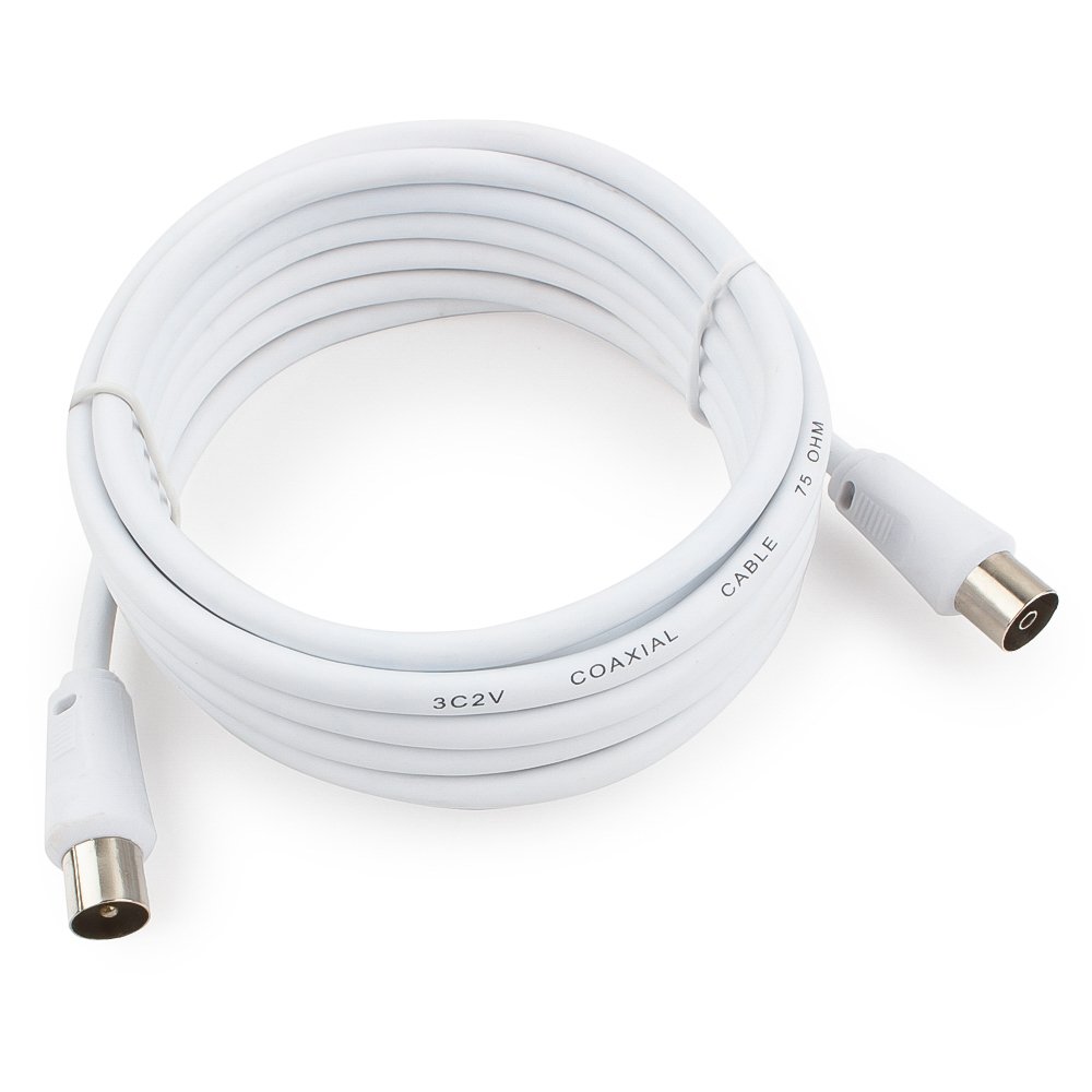 Кабель коаксиальный TV (m) < - > TV (f) 3.0m, Cablexpert, телевизионный, удлинительный, белый