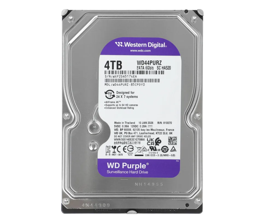 Жесткий диск SATA 4Tb WD Purple 5400rpm 256Mb SATA-3 (WD44PURZ)