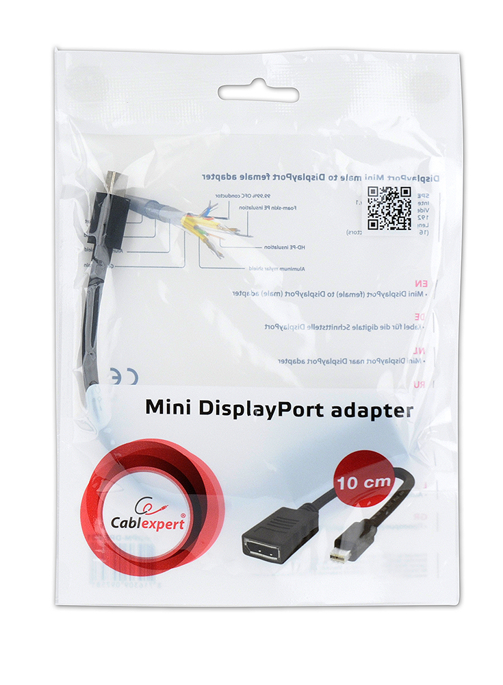 Кабель-переходник miniDP (m) < - > DP (f), 0.10м, Cablexpert, Black