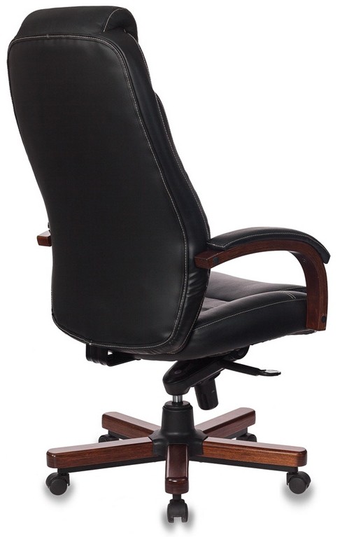 Кресло Бюрократ T-9923 WALNUT (кожа, мех. качания, крест. металл/дерево, до 200 кг) Черный