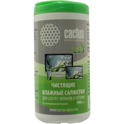 Салфетки Cactus CS-1001PE - Влажные чистящие салфетки для экранов и оптики в пластиковой тубе (100шт)
