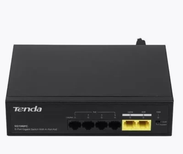 Коммутатор .5 port Tenda SG106PC 1000 Мбит/с 4*PoE, черный