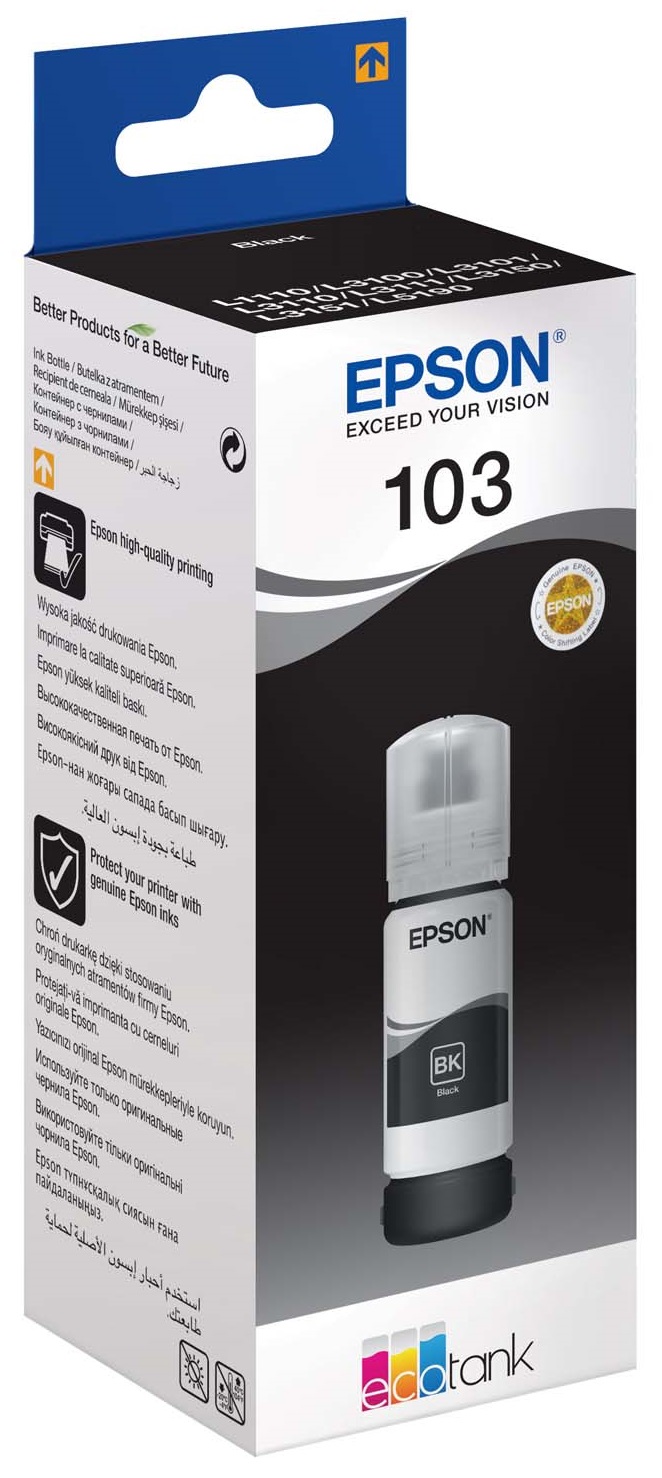 Картридж струйный EPSON 103BK для Epson L3100/3110/3150, чёрный (для европейских устройств)