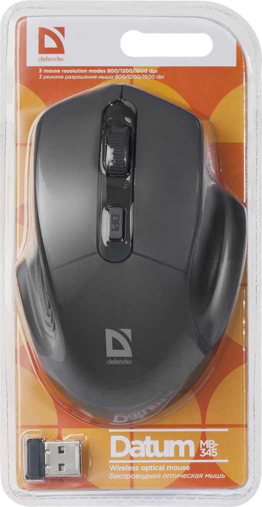 Мышь беспроводная Defender Datum MB-345 Wireless USB черный