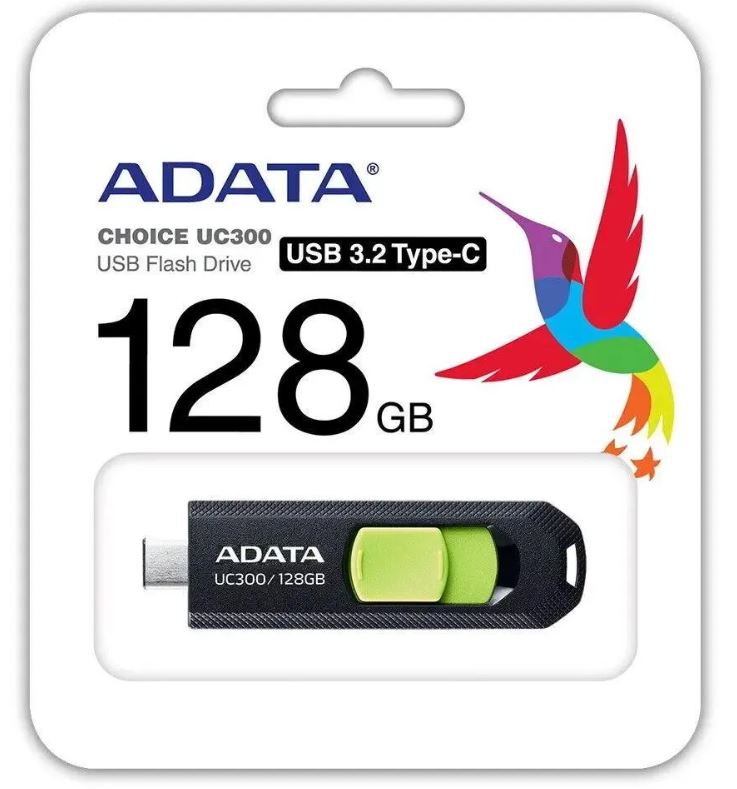 Флешка 128Gb ADATA UC300, USB 3.2 TypeC, черный/зеленый