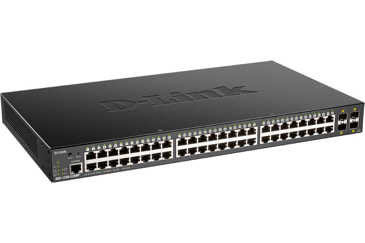 Коммутатор 48 port D-Link DGS-1250-52XMP/A1A 1000 Мбит/сек 48*PoE 4*SFP