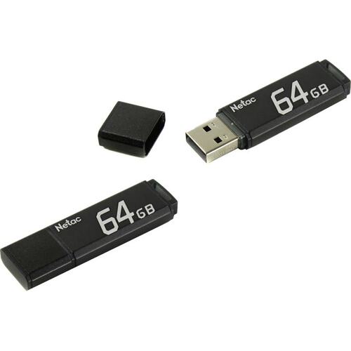 Флешка .64Gb Netac U351 USB2.0 с колпачком, металлическая, чёрный