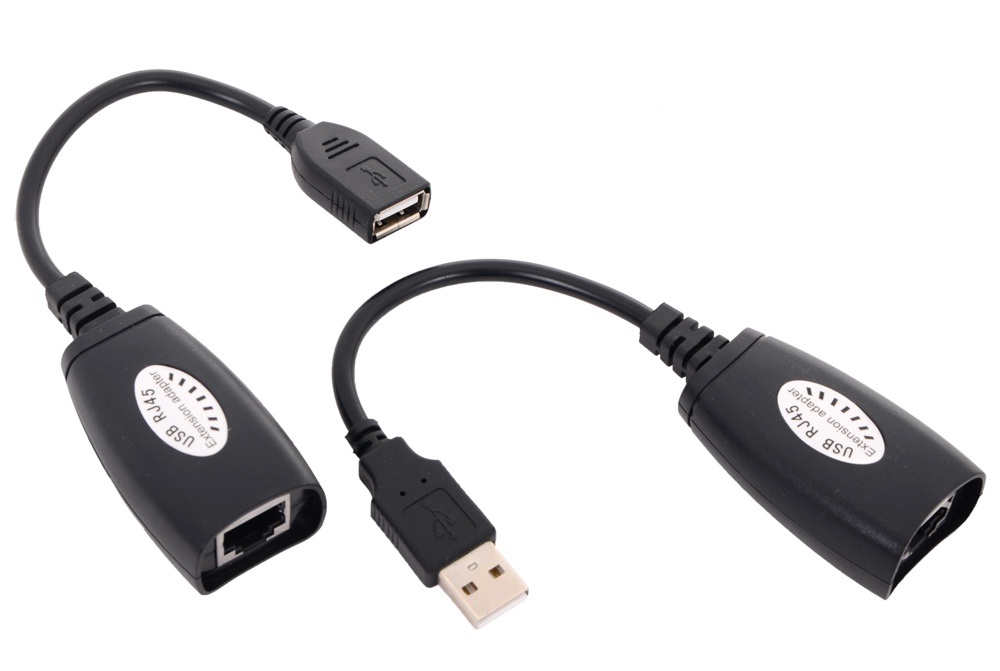Удлинитель USB-A (m) + USB-A (f) < - > RJ45, Vcom CU824 (удлинитель USB по витой паре до 45м)