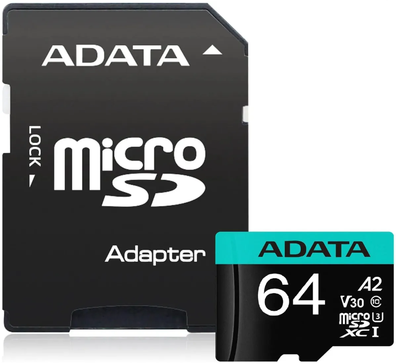 Карта памяти microSD .64Gb ADATA Premier Pro Series microSDXC Class 10 U3 V30 A2 (SD адаптер)