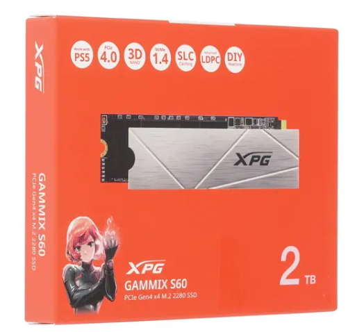 Накопитель SSD M.2 2Tb ADATA XPG Gammix S60 (PCI-E 4.0 x4, 5000/4200 Мбайт/сек, 450 TBW)