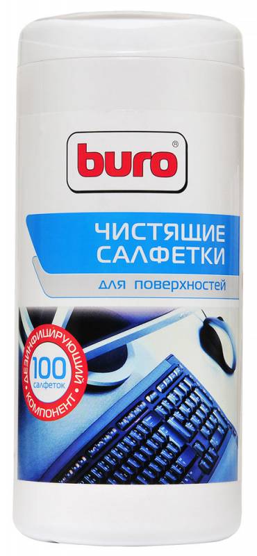 Салфетки BURO BU-Tsurface -  Универсальные чистящие салфетки в пластиковой тубе (100шт)